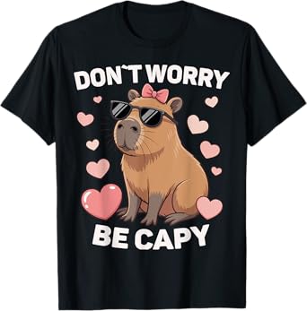 Funny Capybara Clothes Girls Dont Worry Be Capy Cute Kids T-Shirt