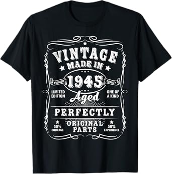 Vintage 80 Birthday Decorations Men 80yr 1945 80th Birthday T-Shirt