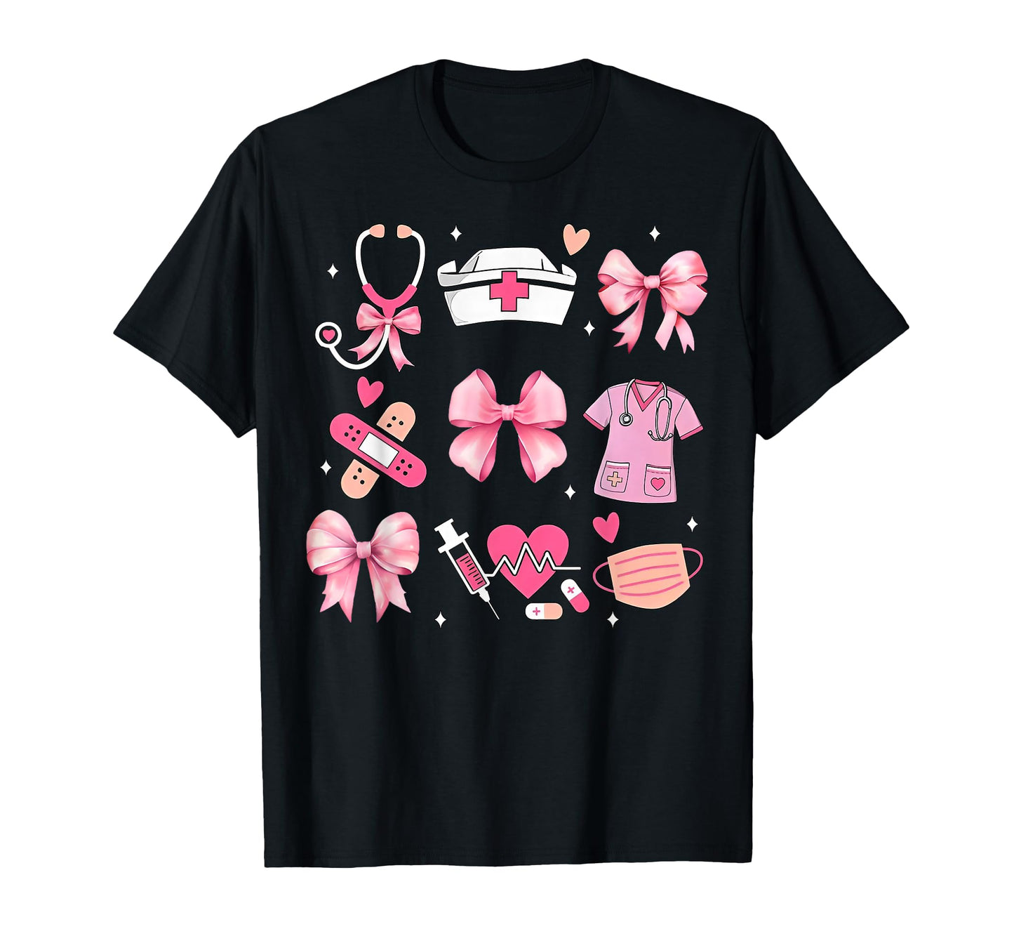 Women Pink Retro Nurse Coquette Pink Bow Girlie Nurse Life T-Shirt