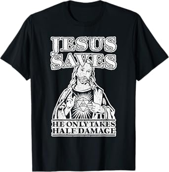 Vintage Funny Jesus Saves He Only Takes Half Damage Faith T-Shirt