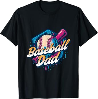 Baseball Dad Kids Birthday Baseball Drip Ice Cream Family T-Shirt