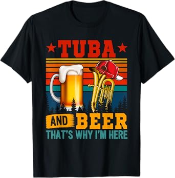 Drinking Beer Vacations Costume Vintage Retro Tuba And Beer Funny Instrument Drinker Unisex-Adults, Kids Black X-Small T-Shirt