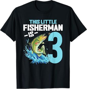Boys Fishing Birthday Shirt 3 Year Old Boy Fisherman Kids T-Shirt