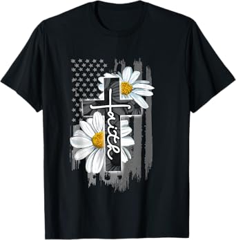 Faith American Flag Daisy Christian Faith Jesus God Lover T-Shirt