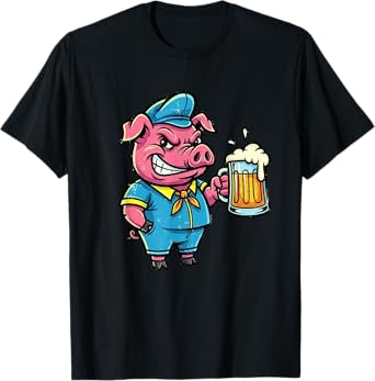 Funny Retro Vintage Pig Worker with Beer Cool Animal T-Shirt