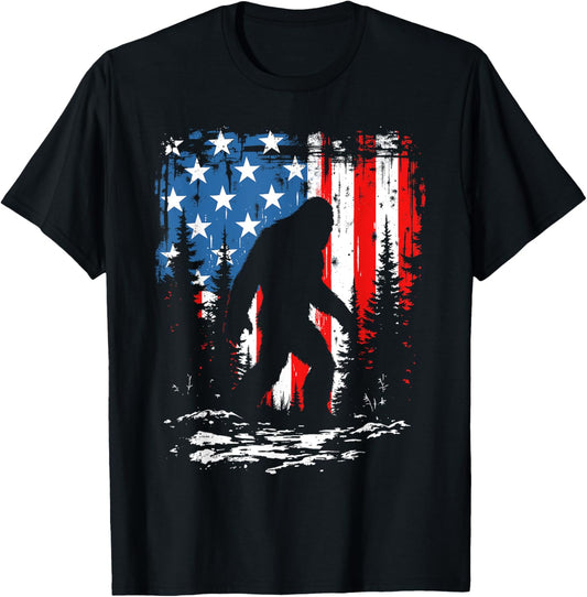 Patriotic Bigfoot Sasquatch 4th Of July USA American Flag T-Shirt