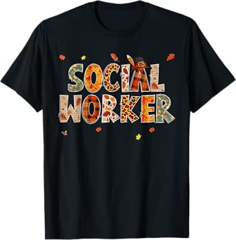 Funny Social Worker Pumpkin Autumn Tree Fall Leaves T-Shirt