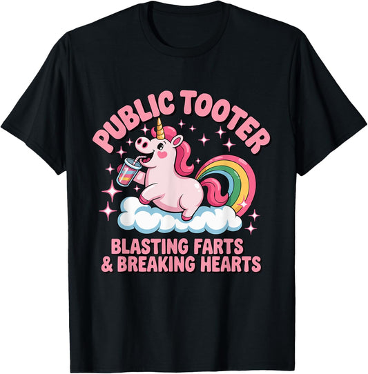 Public Tooter Unicorn Blasting Farts & Breaking Hearts T-Shirt