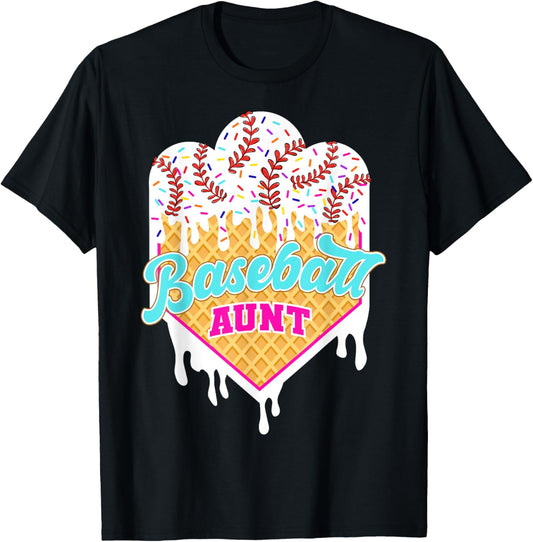 Baseball Aunt Ice Cream Drip Sweet Baseball Game Day Sport T-Shirt