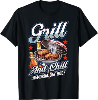 Patriotic Grill And Chill BBQ Memorial Day Mode Design T-Shirt