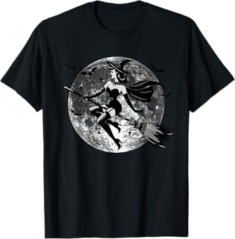 Retro Vintage Sexy Witch on the Broom Moon Halloween Tee T-Shirt