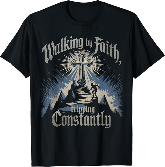 Vintage Christian Bible Walking By Faith Tripping Constantly T-Shirt