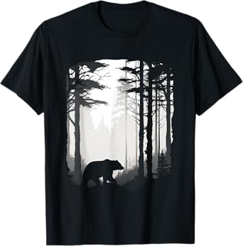 Graphic Bear Forest Wildlife Silhouette Mist Wilderness T-Shirt