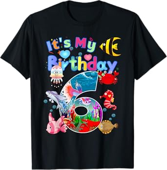 6nd Birthday Party 6 Year Old Sea Fish Aquarium Birthday Boy T-Shirt
