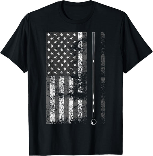 American Flag Billiard Stick Cute Table Game Funny USA Gift T-Shirt