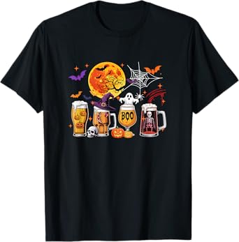 Collection Beer Glasses Halloween Witch Boo Skeleton Drinker T-Shirt