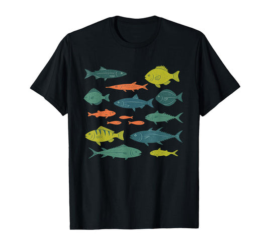 Colorful Ocean Fish Pattern, Tropical Sea Life Graphic T-Shirt
