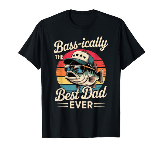 Bass-ically The Best Dad Funny Fishing Retro Bass Fisherman T-Shirt