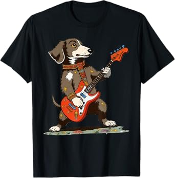 Vintage Dachshund Weenie Playing Guitar Funny Dog Rocker T-Shirt