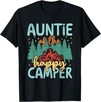 Auntie of Happy Camper 1st Birthday Party Retro Auntie T-Shirt