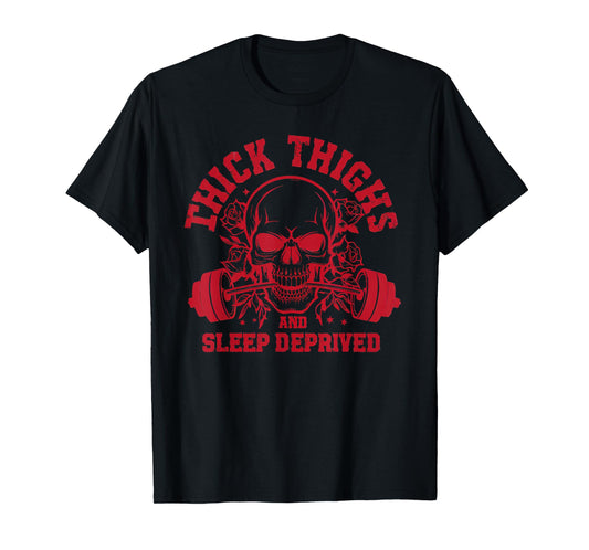 Thick Thighs and Sleep Deprived Vintage Skull Muscle Mommy T-Shirt