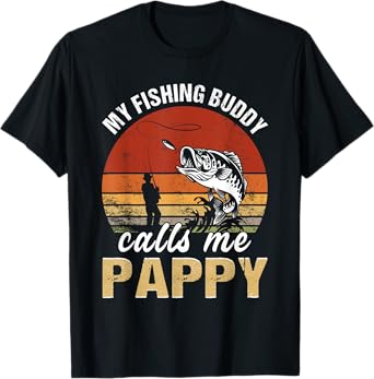Vintage My Fishing Buddy Calls Me Pappy Family Fathers Day T-Shirt