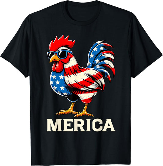 Merica Chicken USA American Flag Happy 4th of July Patriotic T-Shirt