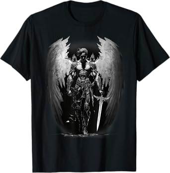 Angel Archangel with Sword, Wings in B&W Walking to Fight. T-Shirt