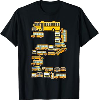 2 Year Old Toddler 2nd Birthday School Bus Theme Kids Party T-Shirt