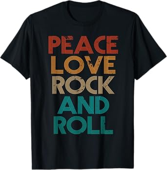 Peace Love Rock N Roll Tee Vintage Band Rock Concert Lovers T-Shirt