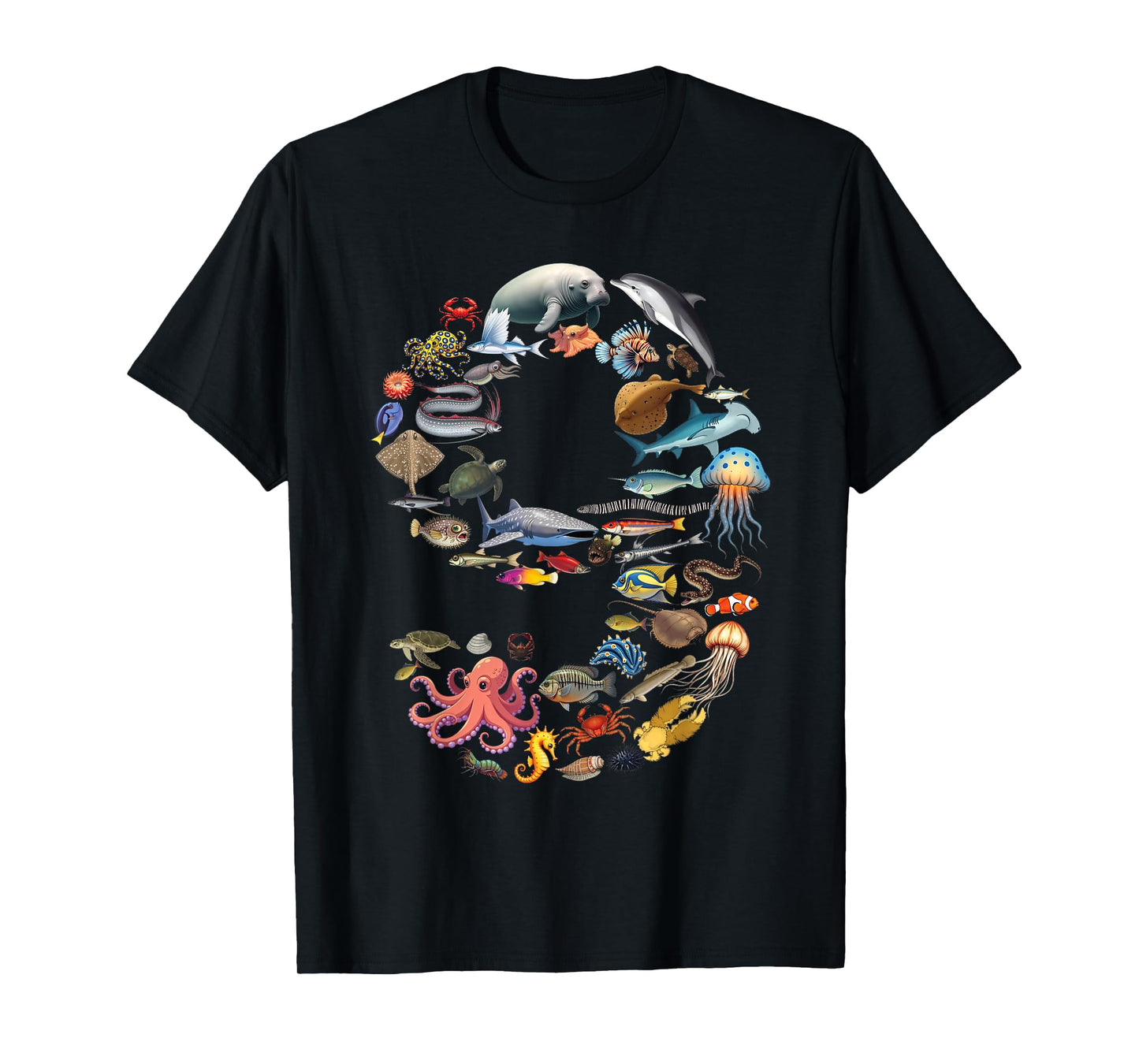 9 Years Old 9th Birthday Sea Ocean Animals Figures Number 9 T-Shirt