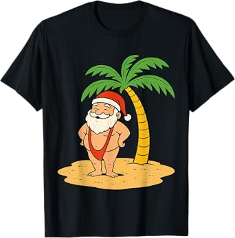 Mankini Santa Funny Beach Christmas In July Summer Vibes T-Shirt