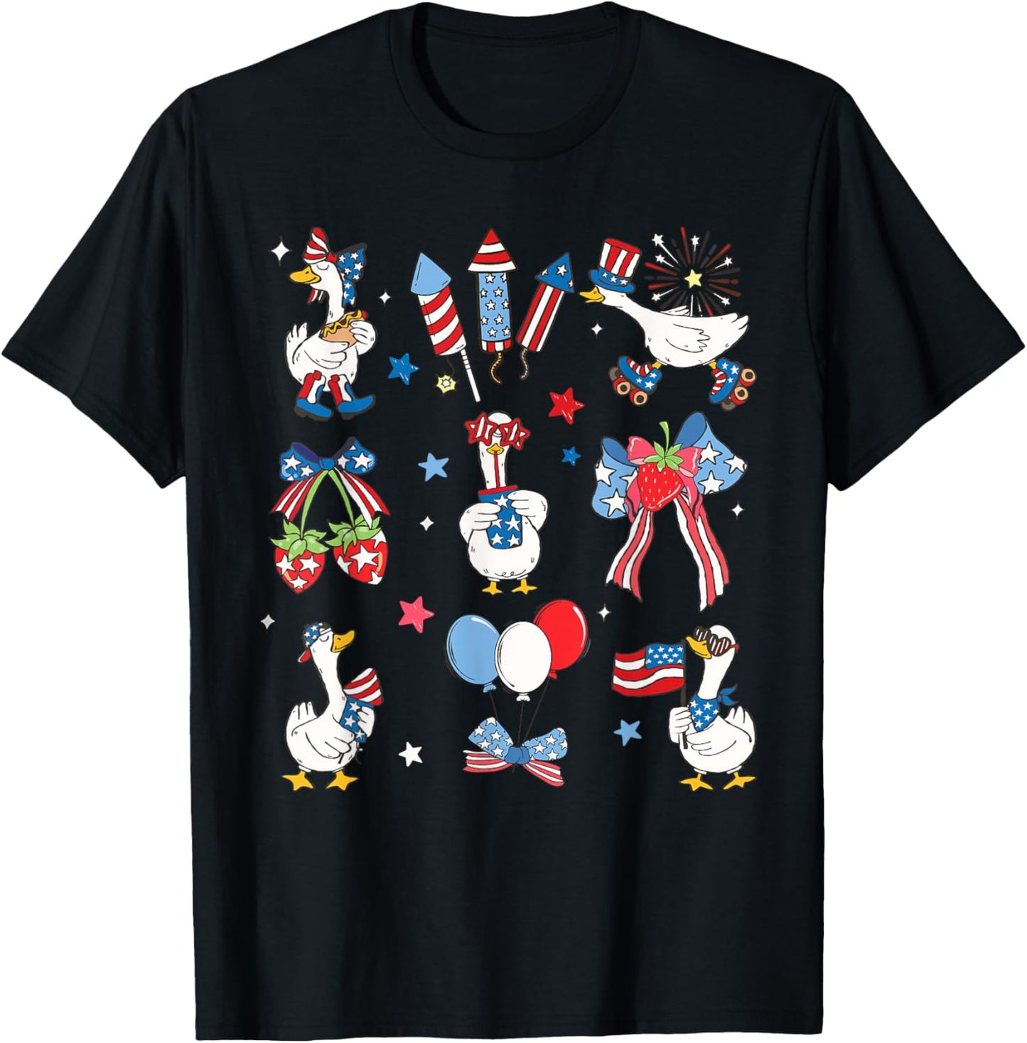 Patriotic Doodle Goose 4th of July Goose Red White Blue T-Shirt