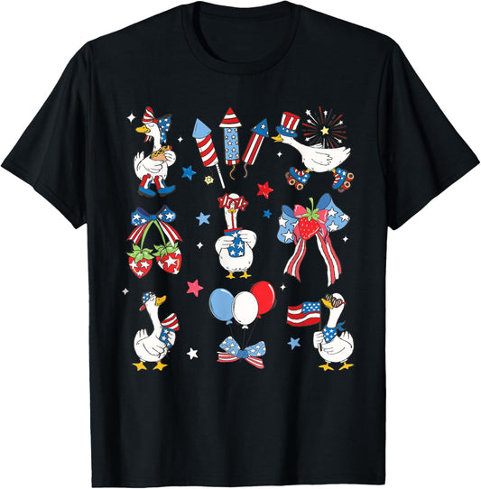 Patriotic Doodle Goose 4th of July Goose Red White Blue T-Shirt