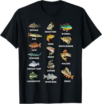 Types Of Freshwater Fish Species Fishing Fisherman Anglers T-Shirt