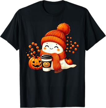 Cute Ghost Pumpkin Spice Cup Halloween Fall Drink Girls Kids T-Shirt