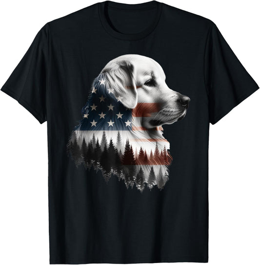 American Flag Patriotic Golden Retriever T-shirt