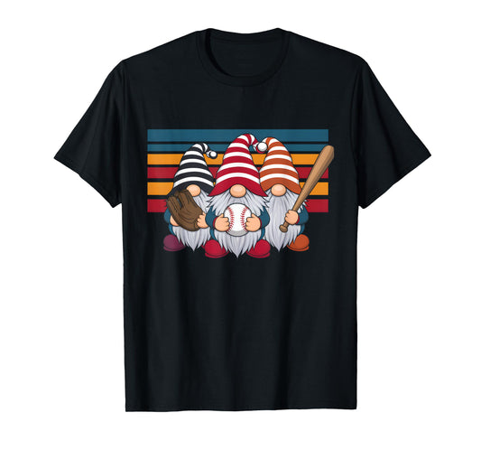 Three Baseball Gnomes Sport Lover Gnome Player Family Fan T-Shirt