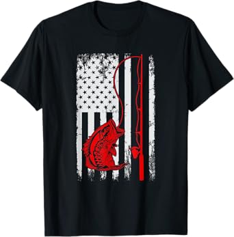 American Flag Fishing Rod Bass Fishing Vintage Fisherman T-Shirt