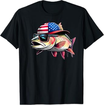 Funny Fishing & Fisherman Rainbow Trout American Flag T-Shirt