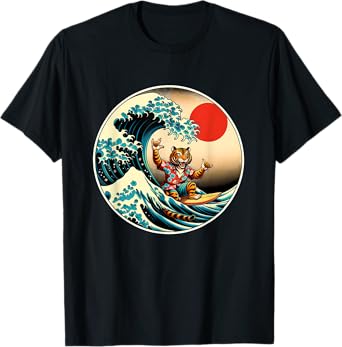 Great Wave Kanagawa Tiger Surfing T-Shirt