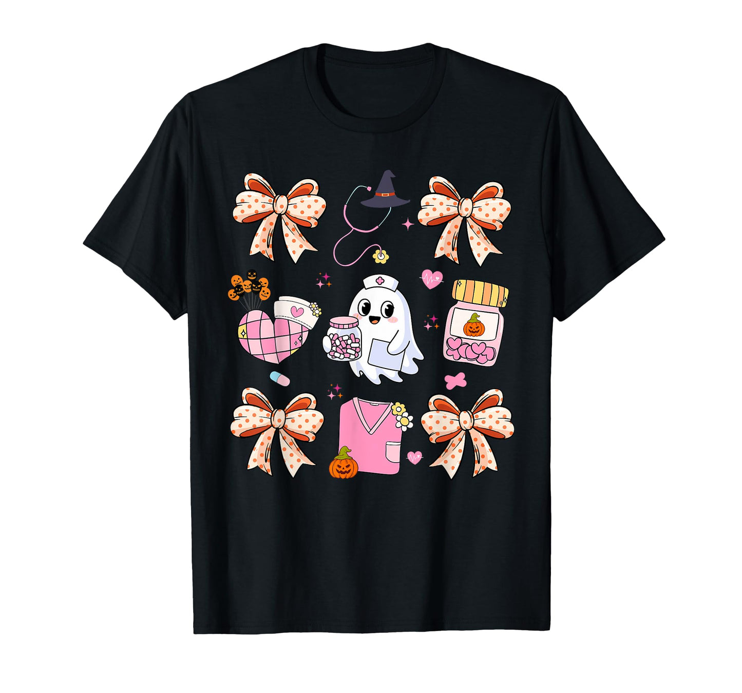 Nurse Ghost Bow Coquette Halloween Nurse Life Medical Crew T-Shirt