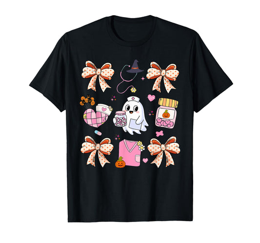 Nurse Ghost Bow Coquette Halloween Nurse Life Medical Crew T-Shirt