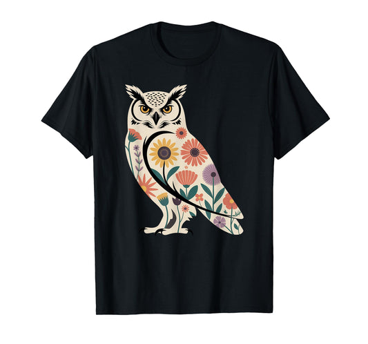 Floral Owl Bird Lover Birding Enthusiasts Men Women Kids T-Shirt