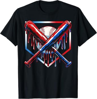 Baseball Ice Cream Drip Youth 4th Of July Red White And Blue T-Shirt