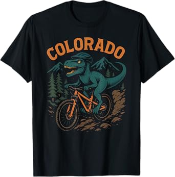Colorado Mountain Biking T-Rex Dinosaur Funny Cycling Design T-Shirt