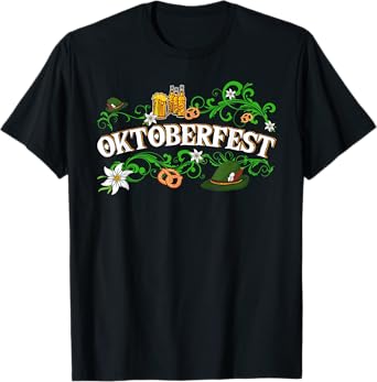 Oktoberfest Funny Beer Hat Pretzel and Edelweiss Women Men T-Shirt