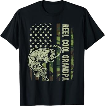Reel Cool Grandpa Camouflage American Flag Fathers Day T-Shirt