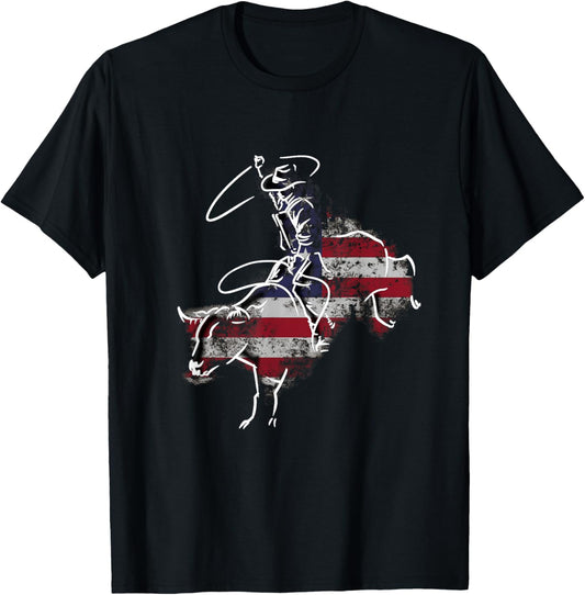 American Rodeo Bull riding Retro grunge USA Vintage Flag T-Shirt