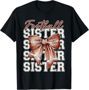 Football Sister Coquette Bow Checkered Women Girl T-Shirt